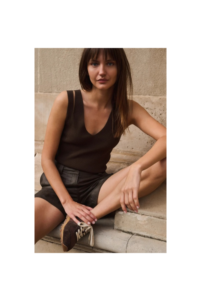 
                  
                    Yaya ribbed top with v-neck and shoulder detail
                  
                