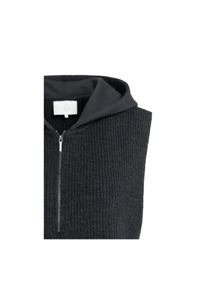 
                  
                    Yaya sleeveless knitted top with jersey hood
                  
                