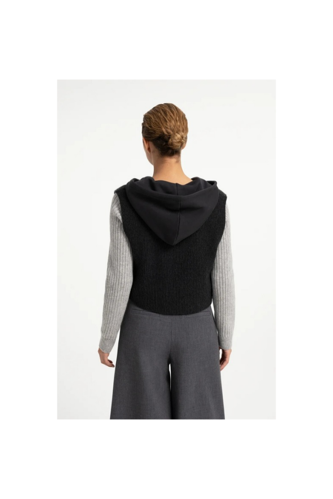 
                  
                    Yaya sleeveless knitted top with jersey hood
                  
                