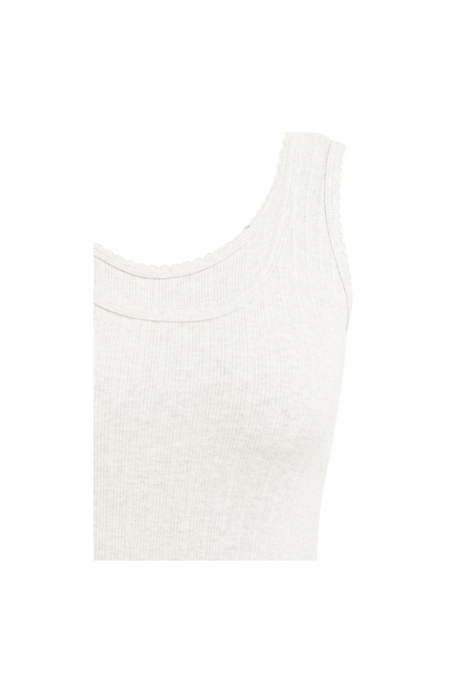 
                  
                    Ribbed singlet with delicate scalloped edge in off white
                  
                