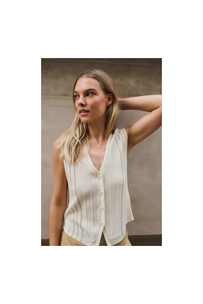 
                  
                    Yaya Knitted Gilet with V-neck & Stripe
                  
                
